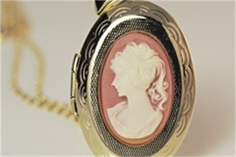 100- Cameo Locket Necklace on 18" pure gold plated chain- $.99 ea