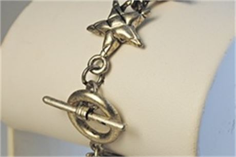 40-- Antique Silver Stars Bracelet w/Toggle Clasp 7 1/2" $2.99