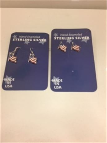 50 pair Genuine Sterling Silver  Flag Earrings-- Dangle & Stud Earrings $1.99 pr