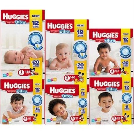 364 Brand New Huggies Snug & Dry Baby Diapers Size 4 and 5 Bulk Lot