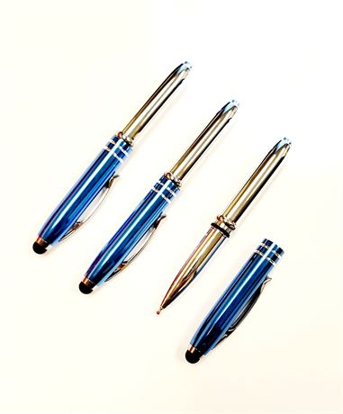 Classic Blue Sky Stylus Metal Pens W/ LED Flashlight