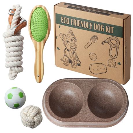 5 Piece - Eco Friendly Dog Puppy Starter Kit - All Natural Dog Accessories