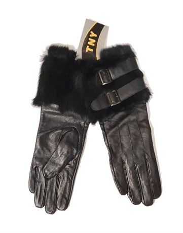 Women’s Leather Gloves W/ Belt And Rabbit Fur Design