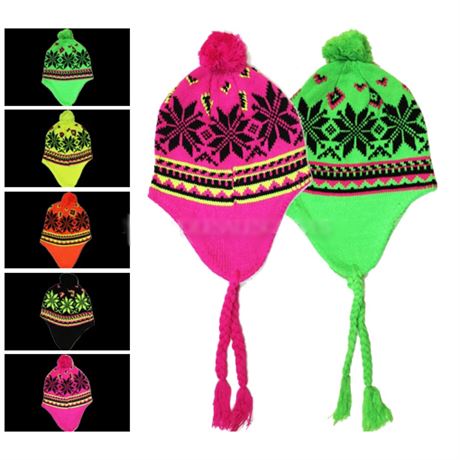 60 Unisex Pompom Winter Hats Neon Colors