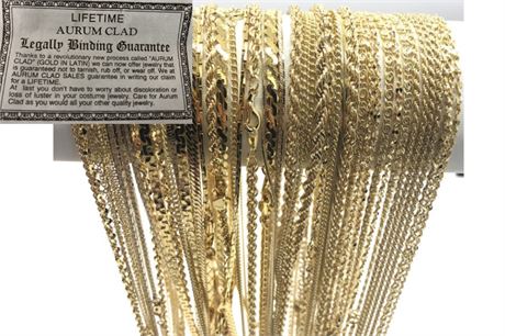 100 Piece Chain Assortment 14 KT Gold Finish-LIFETIME GUARANTEE-MADE IN USA