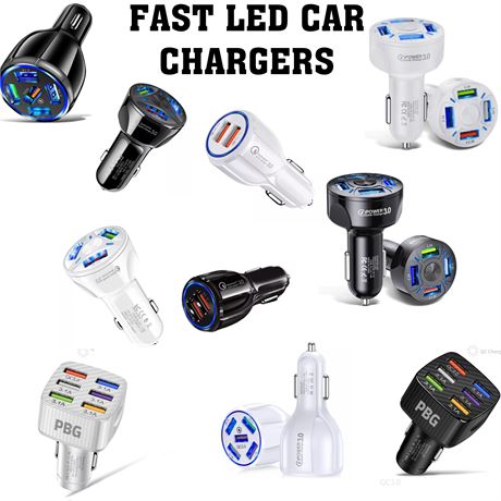 600 Piece Lot of PBG Individually Packaged 2022 Fast LED Car Chargers