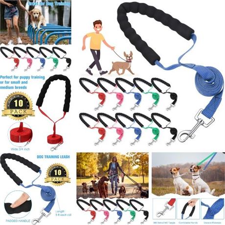 60x NEW PET - 6' FOAM HANDLE MEDIUM DOG LEASHES - COLORS WILL VARY